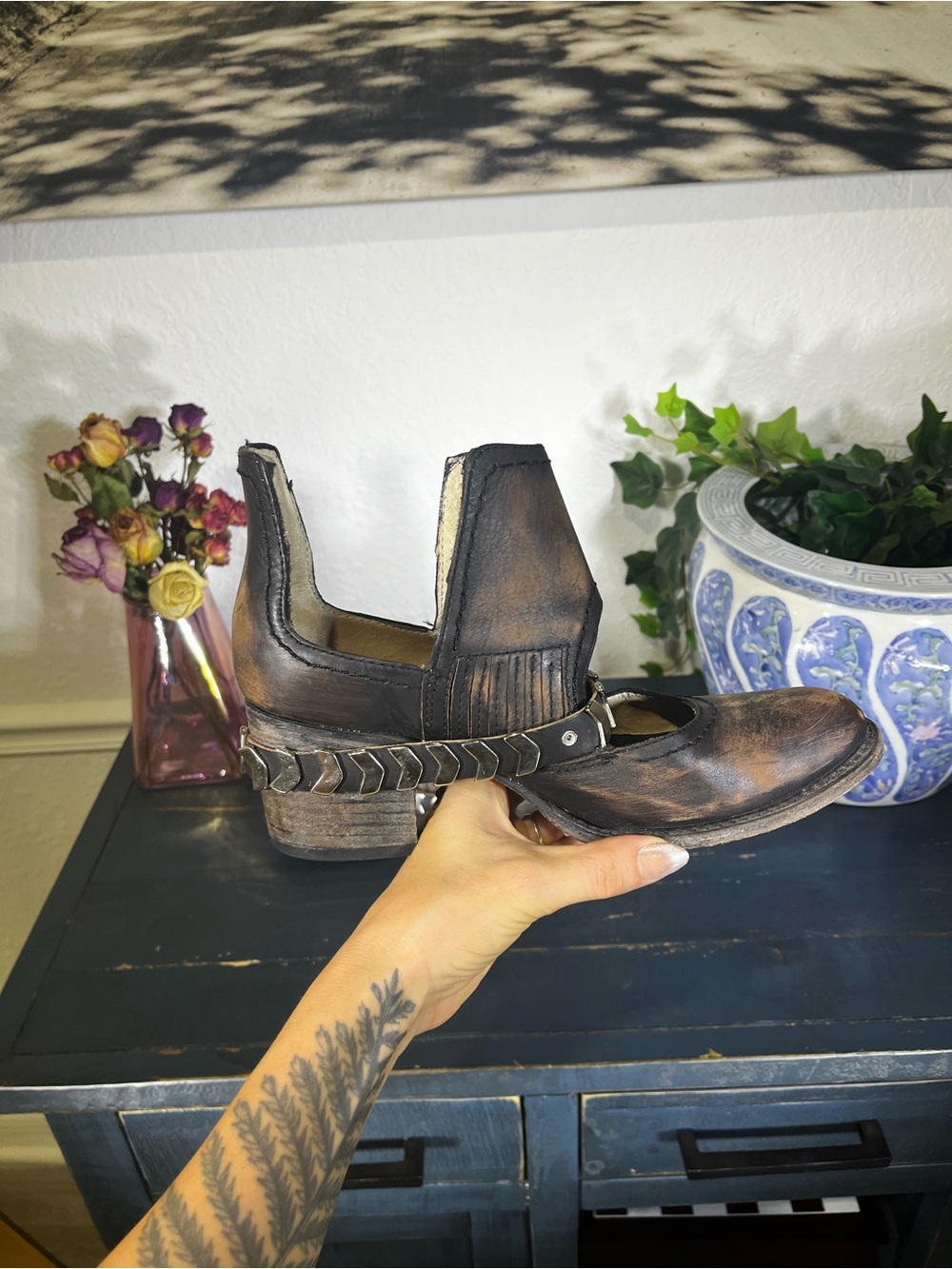 freebird Blade Black Leather Wooden Heeled Boots with Silver Buckle 8 - Picture 3 of 13